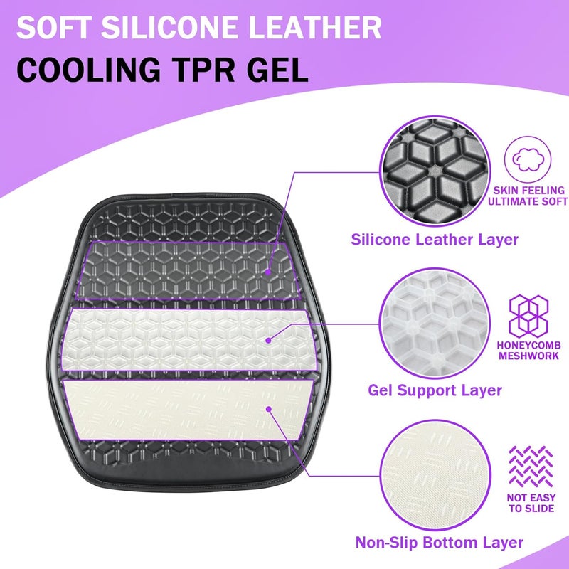 Binsheo Thin Gel Seat Cushion for Car Seat, Office Chair, Wheelchair, Golf Cart - Non-Slip Car Seat Cushions with 0.7 Inch Gel - Sciatica & Coccyx Pain Relief (Leather, Black) - Image 3